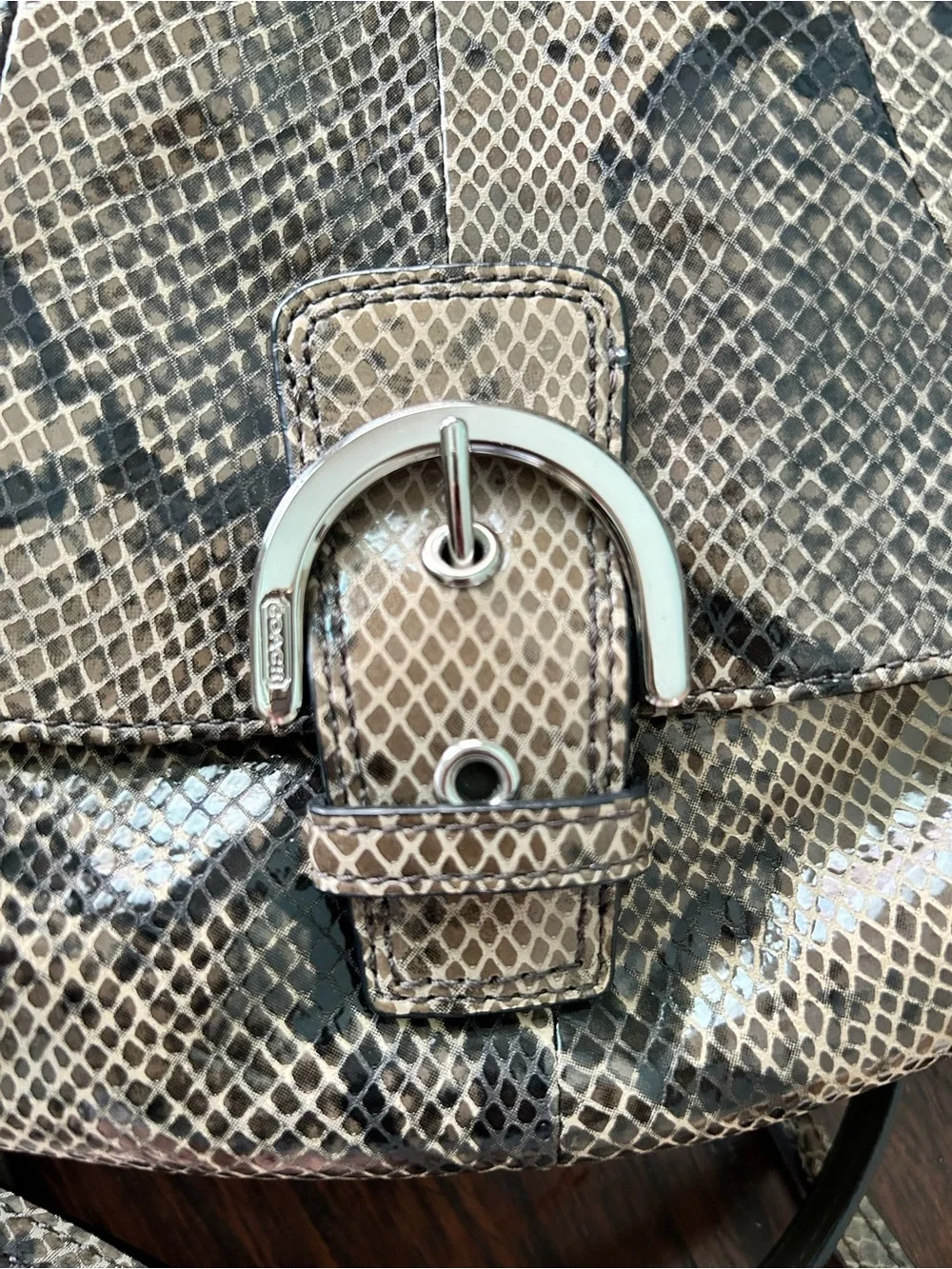 Coach  SoHo mini Snake-Print Crossbody in Taupe and Black